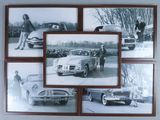 plusieurs photos en noir et blanc représentant des voitures anciennes et un homme en costume