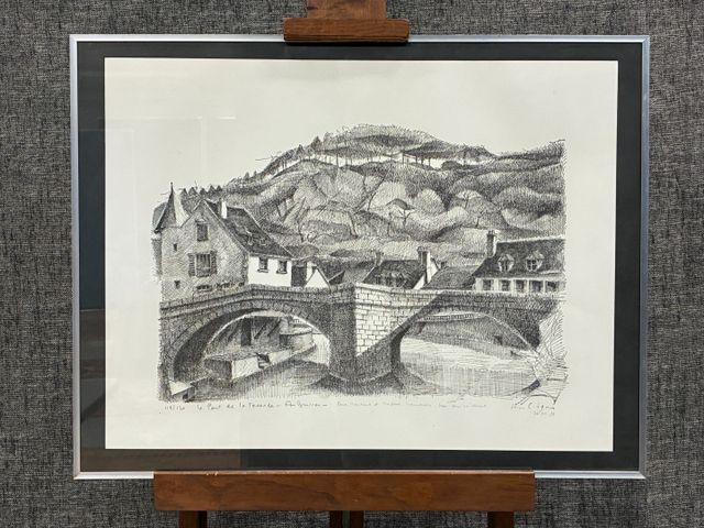 Jacques CINQUIN « Le pont de la terrade, Aubusson ». Gravure. Sig...