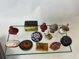 a glass table with a lot of different items on it