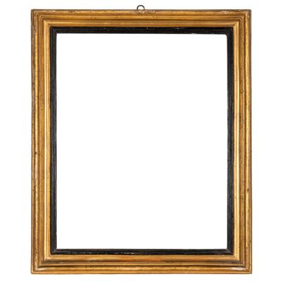 a gold frame with a black border on a white background