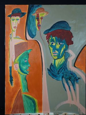 un tableau représentant un homme et une femme posés sur une table