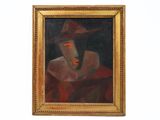 tableau représentant un homme coiffé d'un chapeau rouge et vêtu d'une cape rouge