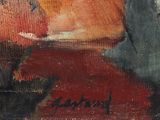 an oil painting of a woman sitting on a couch with a cat