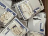 a box full of white and blue items that are in it