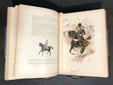 an open book with a picture of a man riding a horse