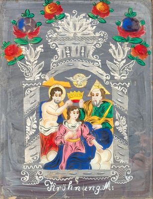 an image of a painting on a wall of a religious scene