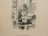 a drawing of a woman sitting on a chair reading a book