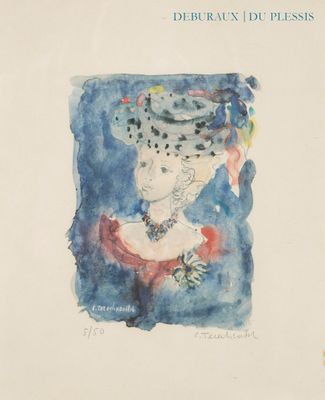 une image d'une peinture représentant une femme avec un chapeau sur la tête
