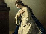 une image représentant un tableau dans lequel figure une femme agenouillée par terre