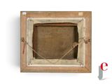 an old picture frame with a rope hanging on the wall
