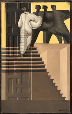 une photo d'un tableau représentant un éléphant et un homme