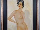 an image of a painting of a nude woman in a black frame
