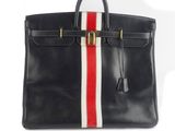 an image of a black leather briefcase with red, white and blue stripes