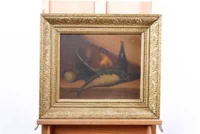 a picture of a painting of a bird on a shelf