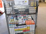 a cart with a lot of books on it in a warehouse