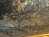a painting of a man riding a horse on a beach
