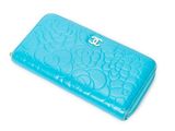 portefeuille Chanel à fermeture éclair, couleur turquoise