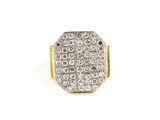 a close up of a diamond ring on a white background