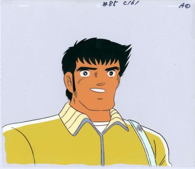 un dessin d'animation représentant un homme aux cheveux noirs et portant une veste jaune