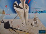 a painting of a man and a woman on the beach