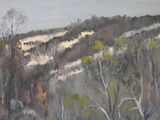 a painting of a landscape with trees in the foreground
