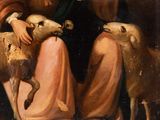 an image of a painting of a woman with two sheep