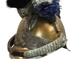 a helmet with feathers on top of it on a white background