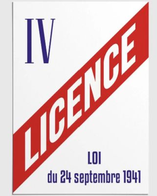a white and red poster with the words licence on it