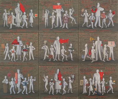 de nombreuses photos différentes d'un homme avec un parapluie rouge