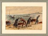 a painting of a group of people on the beach