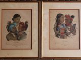 deux gravures encadrées représentant des femmes et des enfants amérindiens