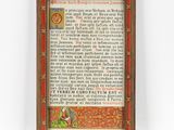an old book with a picture of a woman in a red dress