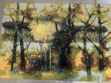 une photo d'un tableau représentant des arbres dans les bois