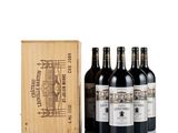 three bottles of wine in a wooden box with a wooden box