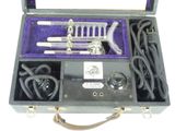 an open suitcase with tools in it on a white surface