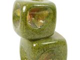 two green ceramic cubes stacked on top of each other