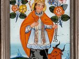 an image of a painting of a woman holding a dog