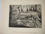 a black and white drawing of a woman in the woods