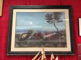 a picture of a painting hanging on a red wall