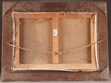 an old picture of a wooden frame with a window in it
