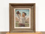 a picture of a painting of a man holding a baseball glove