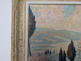 an image of a painting of a house and trees in a field