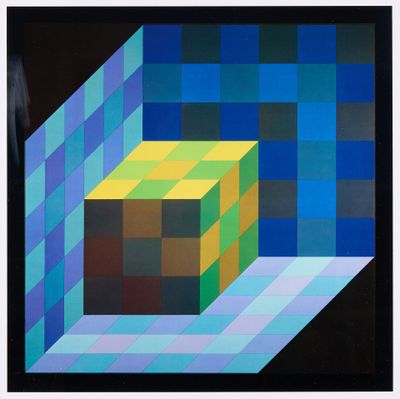 une image représentant un tableau représentant un cube dans une pièce