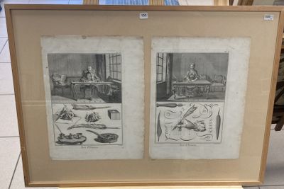 two framed pictures of a man and a woman sitting at a table in front of a window