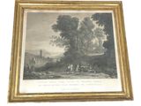an old picture of a painting of a man and a woman in a wooded area