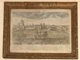 tableau représentant une vue d'un port avec des bateaux sur l'eau et des personnes sur le rivage