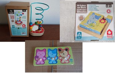 Lot de 3 jouets en bois HOUSE OF TOYS composé de: 1 Puzzle 1…