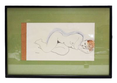 painting of a nude woman laying down on her stomach in a black frame