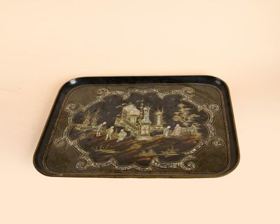 an image of a tray with a picture of a castle on it