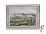 painting of a landscape with a river and a house in the distance